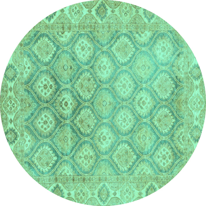 Round Machine Washable Oriental Turquoise Traditional Area Rugs, wshabs1852turq