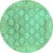 Round Machine Washable Oriental Turquoise Traditional Area Rugs, wshabs1852turq