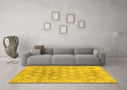 Machine Washable Oriental Yellow Traditional Rug in a Living Room, wshabs1852yw