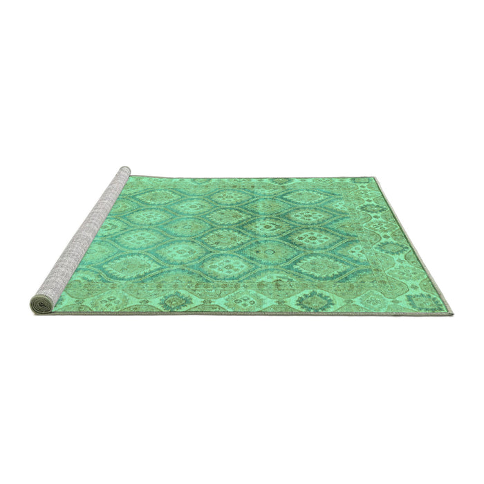 Sideview of Machine Washable Oriental Turquoise Traditional Area Rugs, wshabs1852turq