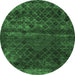 Round Abstract Emerald Green Modern Rug, abs1853emgrn