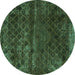 Round Machine Washable Abstract Turquoise Modern Area Rugs, wshabs1853turq