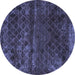 Round Machine Washable Abstract Blue Modern Rug, wshabs1853blu