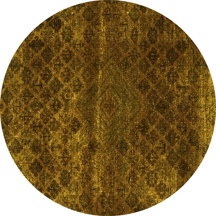 Round Abstract Yellow Modern Rug, abs1853yw