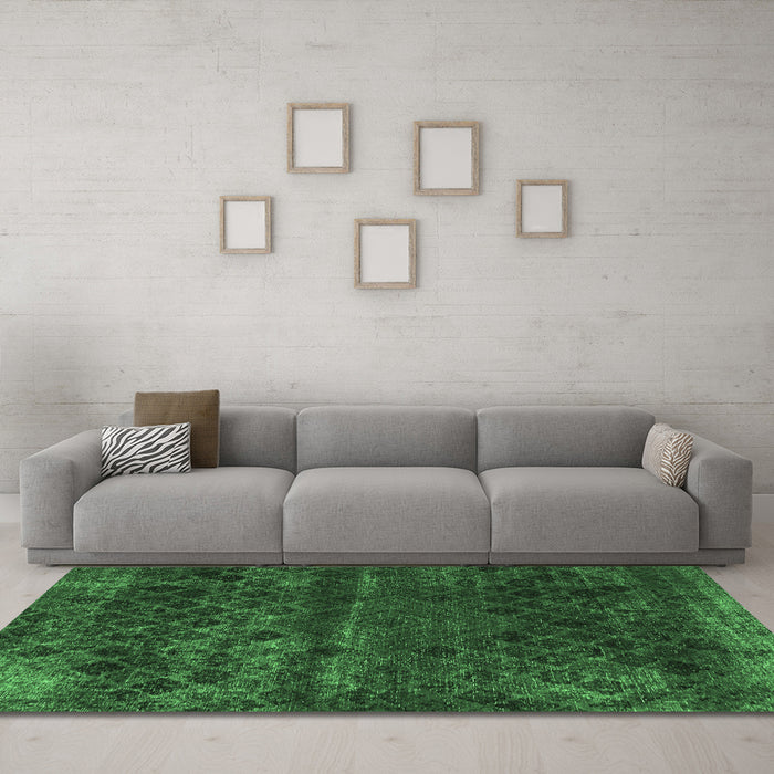 Machine Washable Abstract Emerald Green Modern Area Rugs in a Living Room,, wshabs1853emgrn