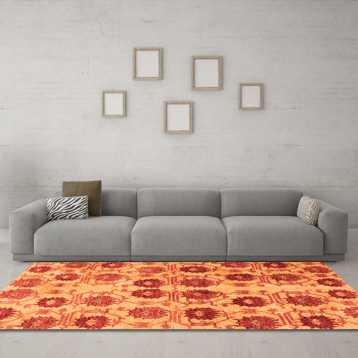 Machine Washable Abstract Orange Modern Area Rugs in a Living Room, wshabs1854org