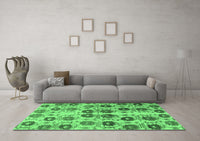 Machine Washable Abstract Emerald Green Modern Rug, wshabs1854emgrn