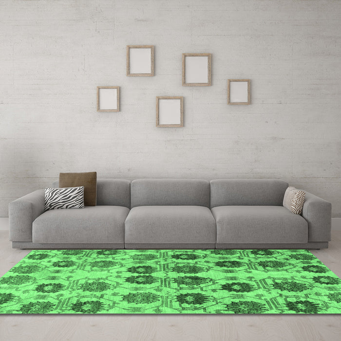 Machine Washable Abstract Emerald Green Modern Area Rugs in a Living Room,, wshabs1854emgrn