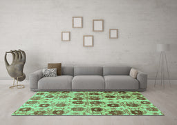 Machine Washable Abstract Turquoise Modern Area Rugs in a Living Room,, wshabs1854turq