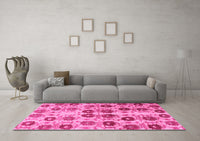 Machine Washable Abstract Pink Modern Rug, wshabs1854pnk