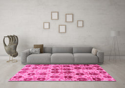Machine Washable Abstract Pink Modern Rug in a Living Room, wshabs1854pnk