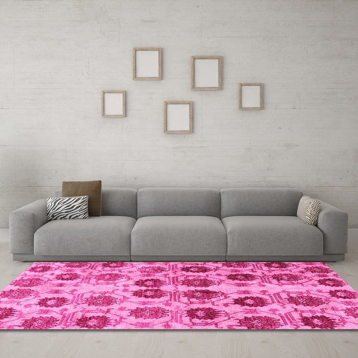 Machine Washable Abstract Pink Modern Rug in a Living Room, wshabs1854pnk