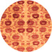 Round Machine Washable Abstract Orange Modern Area Rugs, wshabs1854org