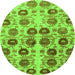 Round Machine Washable Abstract Green Modern Area Rugs, wshabs1854grn