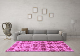 Machine Washable Abstract Purple Modern Area Rugs in a Living Room, wshabs1854pur