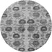 Round Machine Washable Abstract Gray Modern Rug, wshabs1854gry