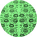 Round Machine Washable Abstract Emerald Green Modern Area Rugs, wshabs1854emgrn