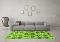 Machine Washable Abstract Green Modern Rug, wshabs1854grn