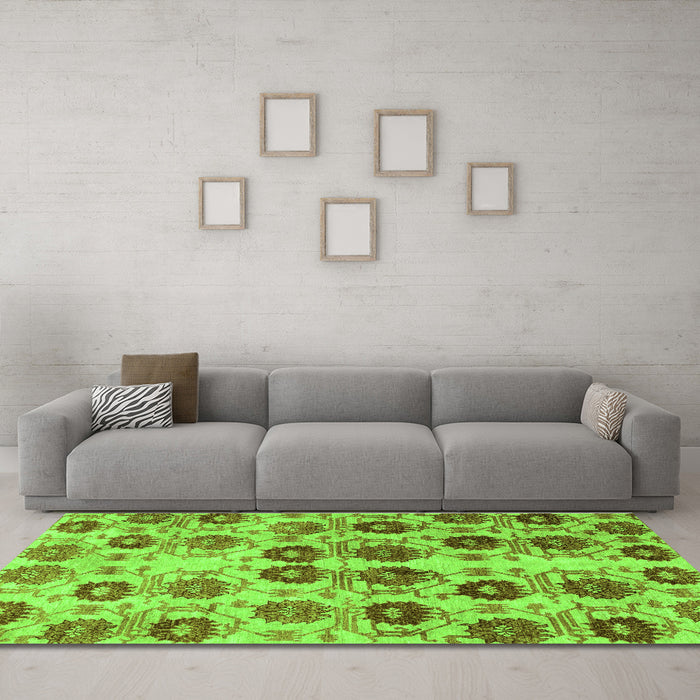 Machine Washable Abstract Green Modern Area Rugs in a Living Room,, wshabs1854grn