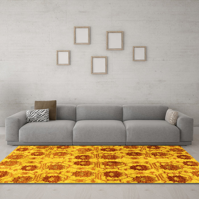 Machine Washable Abstract Yellow Modern Rug in a Living Room, wshabs1854yw