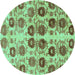 Round Machine Washable Abstract Turquoise Modern Area Rugs, wshabs1854turq