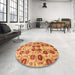 Round Machine Washable Abstract Fire Red Rug in a Office, wshabs1854