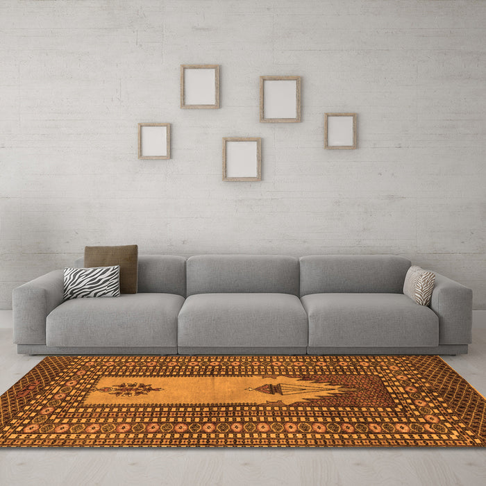 Machine Washable Abstract Orange Modern Area Rugs in a Living Room, wshabs1855org