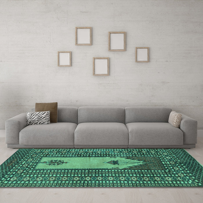 Machine Washable Abstract Turquoise Modern Area Rugs in a Living Room,, wshabs1855turq