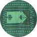 Round Machine Washable Abstract Turquoise Modern Area Rugs, wshabs1855turq