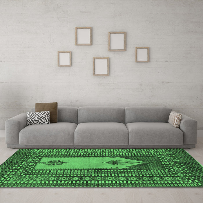 Machine Washable Abstract Emerald Green Modern Area Rugs in a Living Room,, wshabs1855emgrn