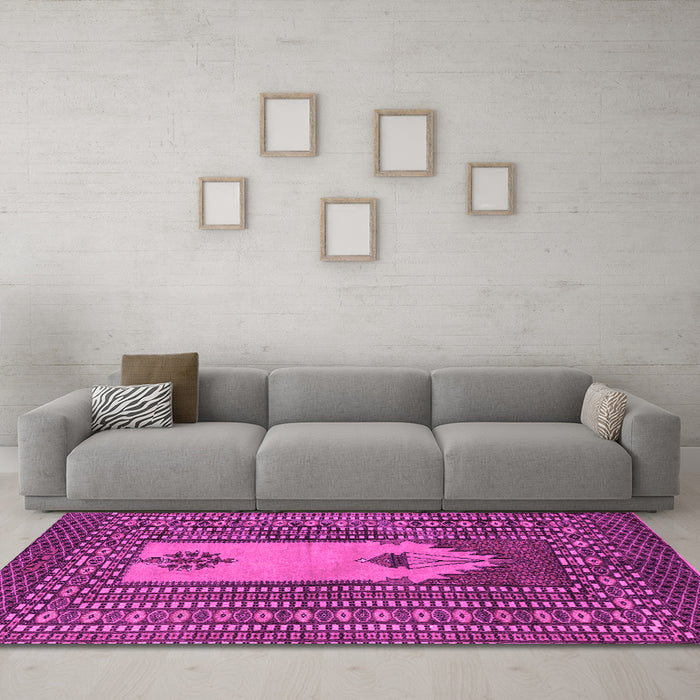 Machine Washable Abstract Pink Modern Rug in a Living Room, wshabs1855pnk