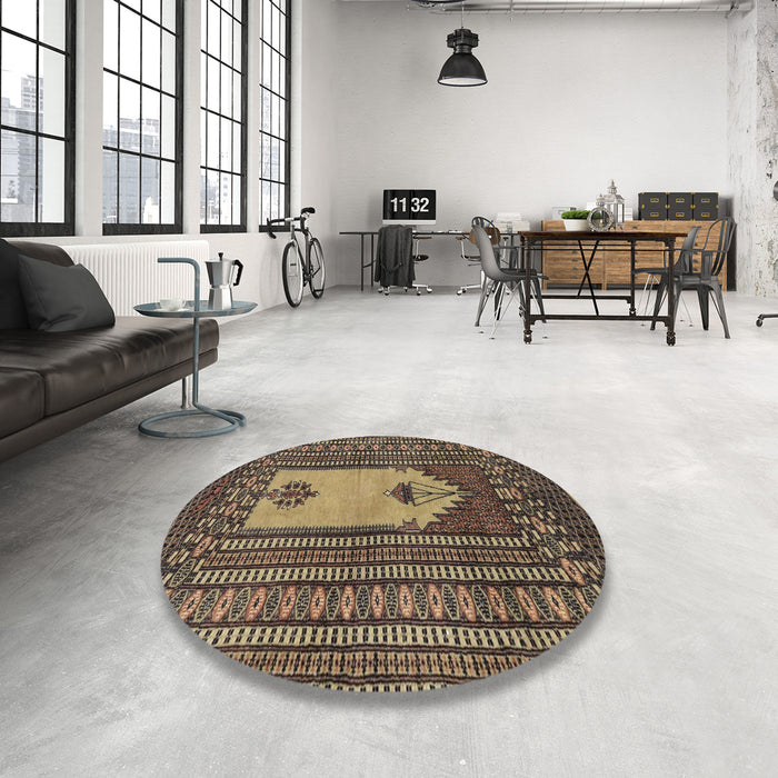 Round Machine Washable Abstract Bakers Brown Rug in a Office, wshabs1855
