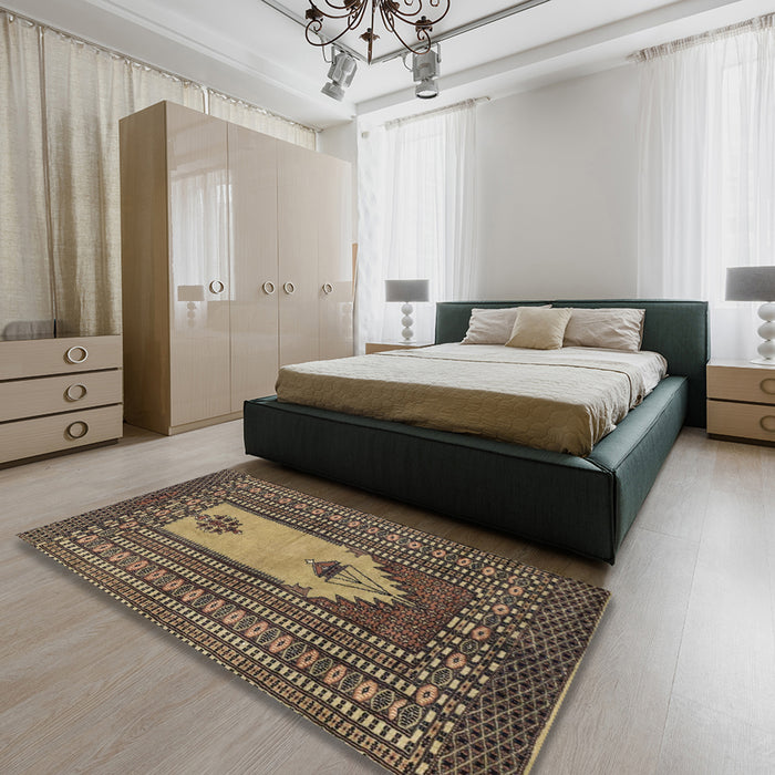 Machine Washable Abstract Bakers Brown Rug in a Bedroom, wshabs1855