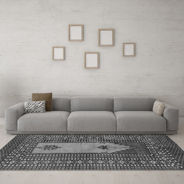 Machine Washable Abstract Gray Modern Rug in a Living Room,, wshabs1855gry