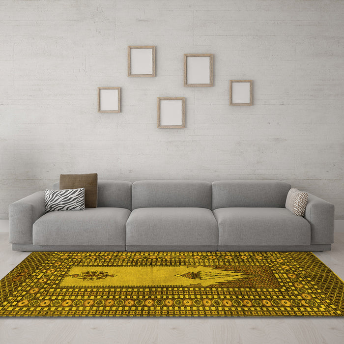 Machine Washable Abstract Yellow Modern Rug in a Living Room, wshabs1855yw