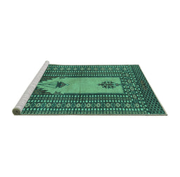 Sideview of Machine Washable Abstract Turquoise Modern Area Rugs, wshabs1855turq