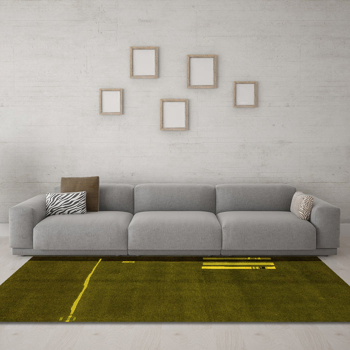 Machine Washable Abstract Yellow Modern Rug in a Living Room, wshabs1856yw