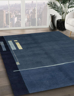 Abstract Deep-Sea Blue Modern Rug in Family Room, abs1856