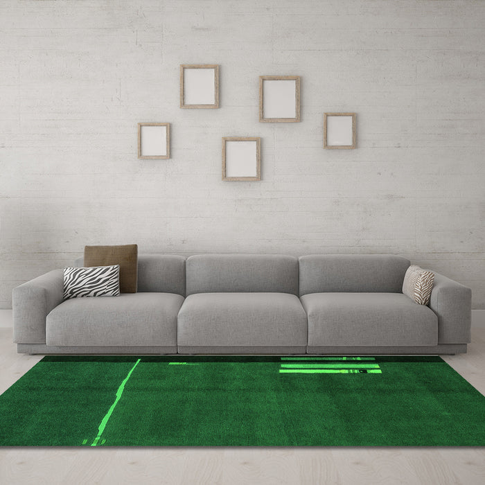 Machine Washable Abstract Green Modern Area Rugs in a Living Room,, wshabs1856grn