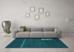 Machine Washable Abstract Turquoise Modern Area Rugs in a Living Room,, wshabs1856turq
