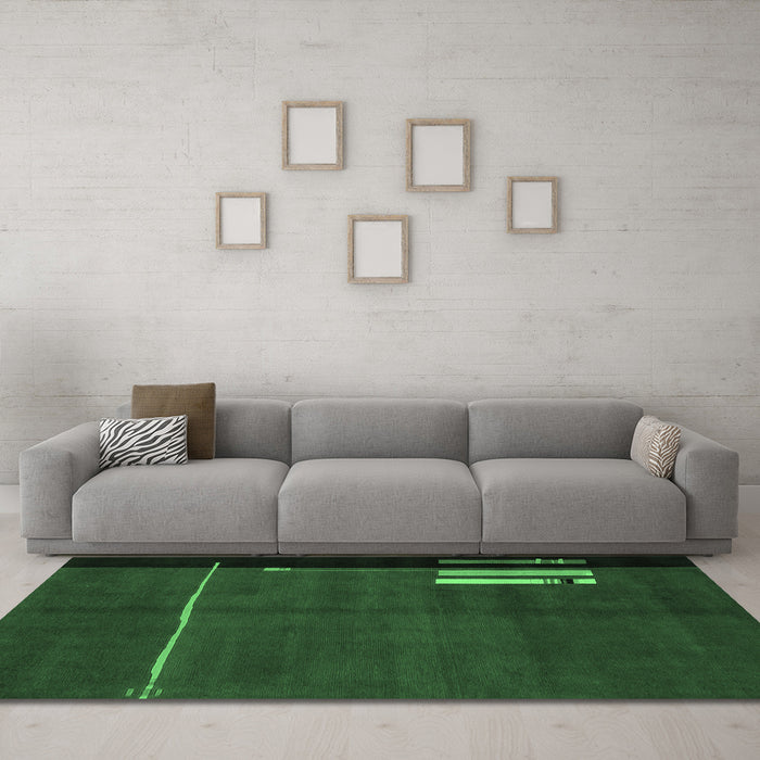 Machine Washable Abstract Emerald Green Modern Area Rugs in a Living Room,, wshabs1856emgrn