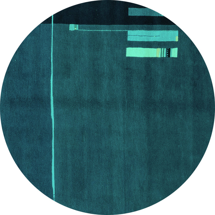 Round Machine Washable Abstract Turquoise Modern Area Rugs, wshabs1856turq