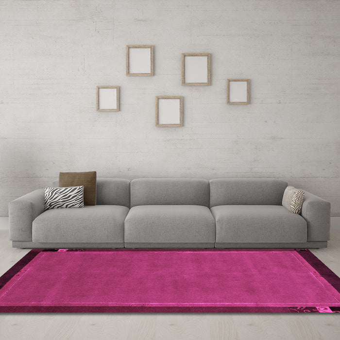 Machine Washable Abstract Pink Modern Rug in a Living Room, wshabs1857pnk
