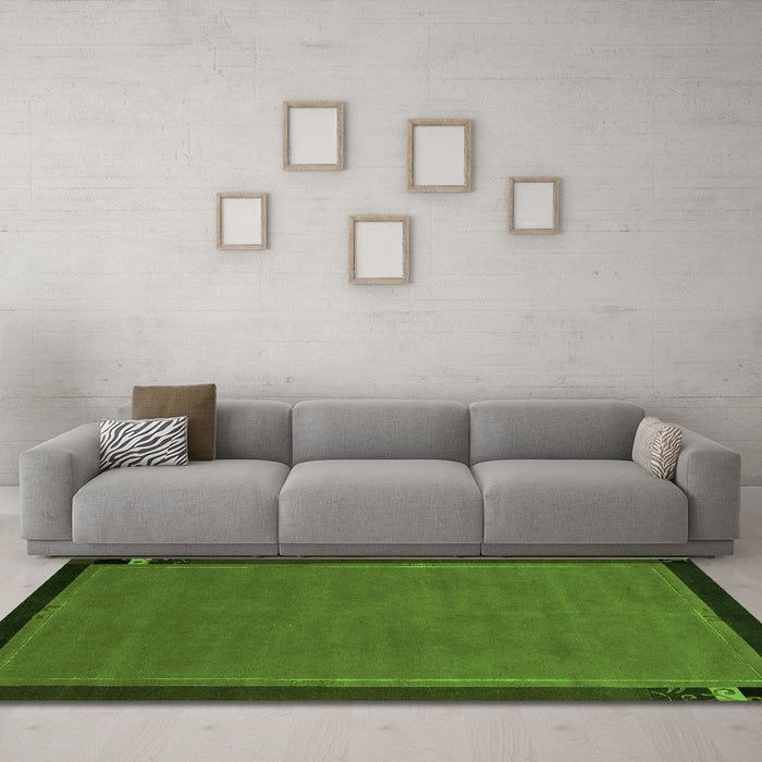 Machine Washable Abstract Green Modern Area Rugs in a Living Room,, wshabs1857grn
