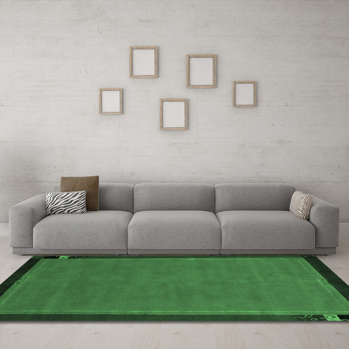 Machine Washable Abstract Emerald Green Modern Area Rugs in a Living Room,, wshabs1857emgrn