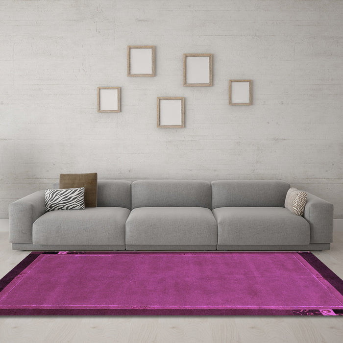 Machine Washable Abstract Purple Modern Area Rugs in a Living Room, wshabs1857pur