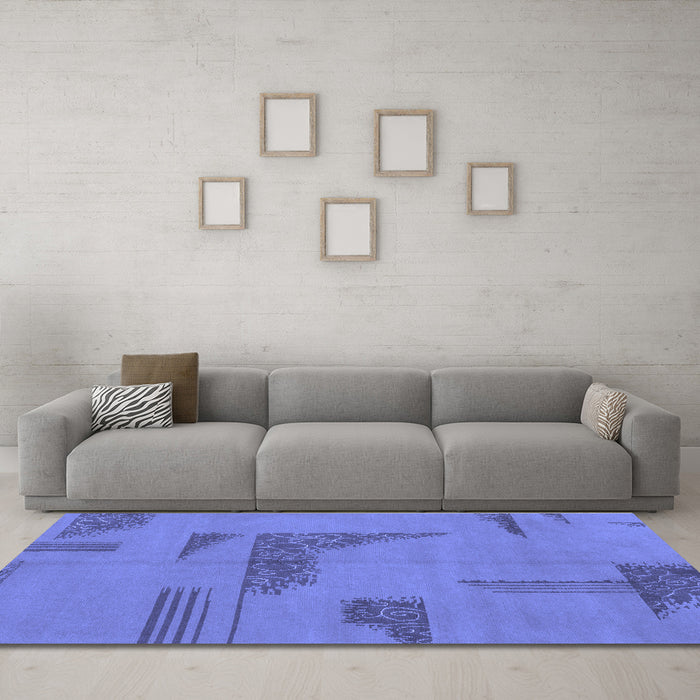 Machine Washable Abstract Blue Modern Rug in a Living Room, wshabs1858blu