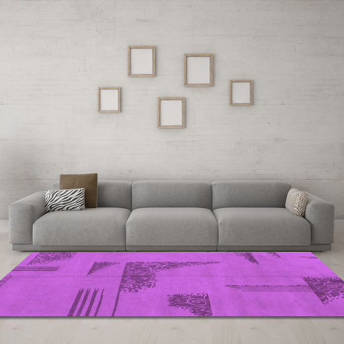 Machine Washable Abstract Purple Modern Area Rugs in a Living Room, wshabs1858pur