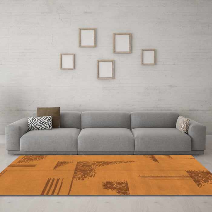 Machine Washable Abstract Orange Modern Area Rugs in a Living Room, wshabs1858org
