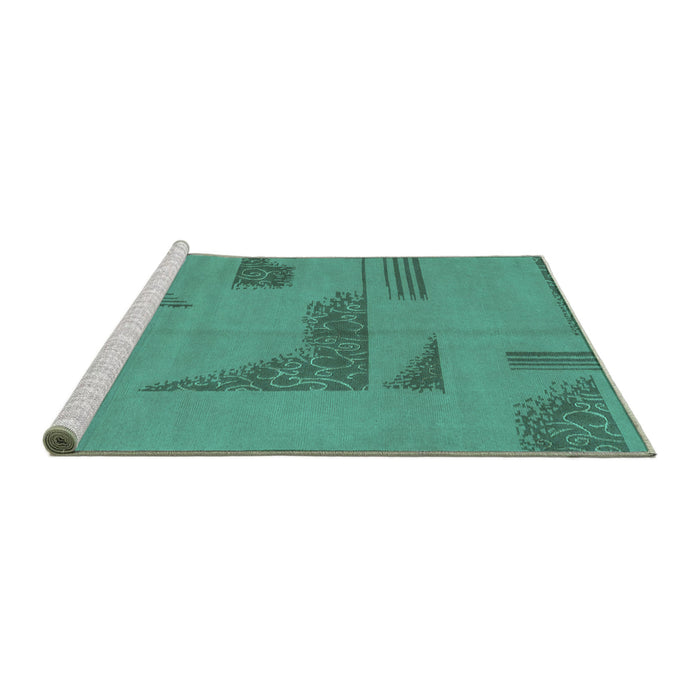 Sideview of Machine Washable Abstract Turquoise Modern Area Rugs, wshabs1858turq
